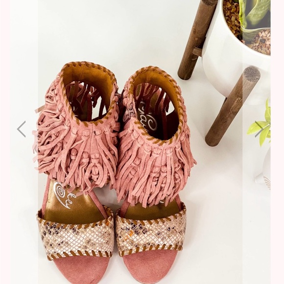 Naughty Monkey Leather Upper with a tooled toe strap and fringe ankle Wedge Shoe - Picture 8 of 8